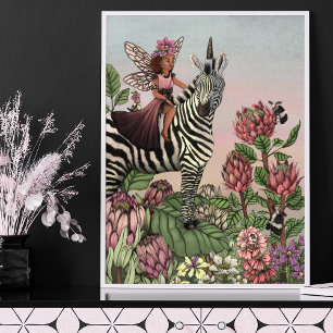 Poster Fada rosa-branca com arte plana zebra Unicórica