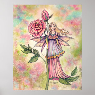 Poster Fada Rosa Enrubescida com Rosas Cor-de-Rosa Arte