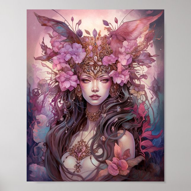 Poster Fada Rosa Púrpura Rainha Fantasia Arte (Frente)
