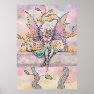 Poster Fada Sentada com Estrelas com Arte de Gato Listrad