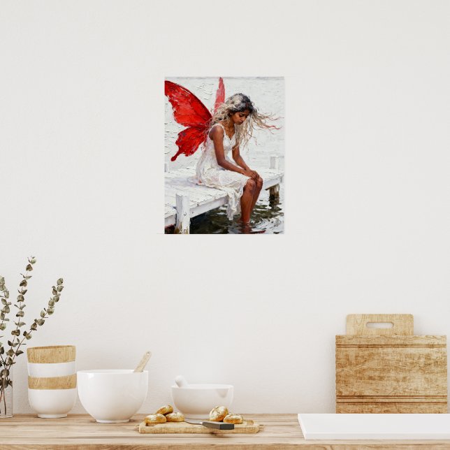 Poster Fada Sentada em um Cais com os Pés na Água (Cozinha)