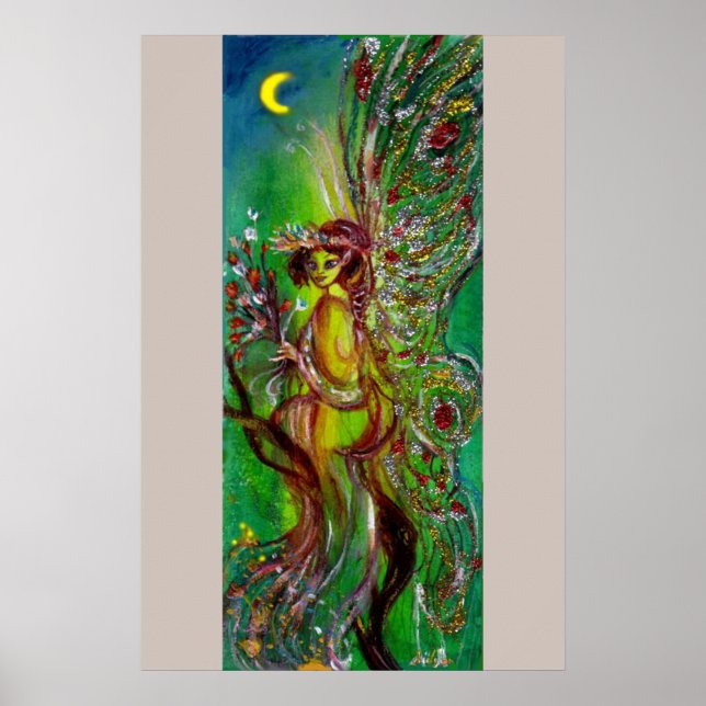 PÓSTER FADA VERDE COM FAÍSCAS DE OURO AO LUAR (Frente)