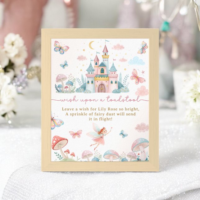 Poster Fada Whimsic - primeiro aniversario de Sinal de De (Whimsical Fairy Wish Sign 1st Birthday Party)