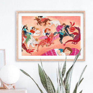 Poster Fadas infantis & dragão ilustração de conto de fad