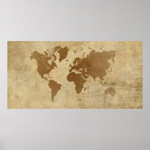 Póster Faded Parchment World Map