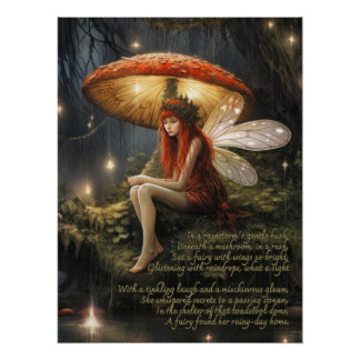 Póster Faerie Sob Cogumelo Na Chuva