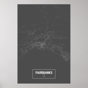 Póster Fairbanks, Alaska (branco no preto)