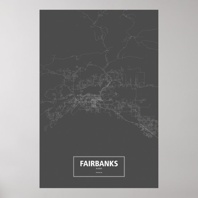 Póster Fairbanks, Alaska (branco sobre preto) (Frente)