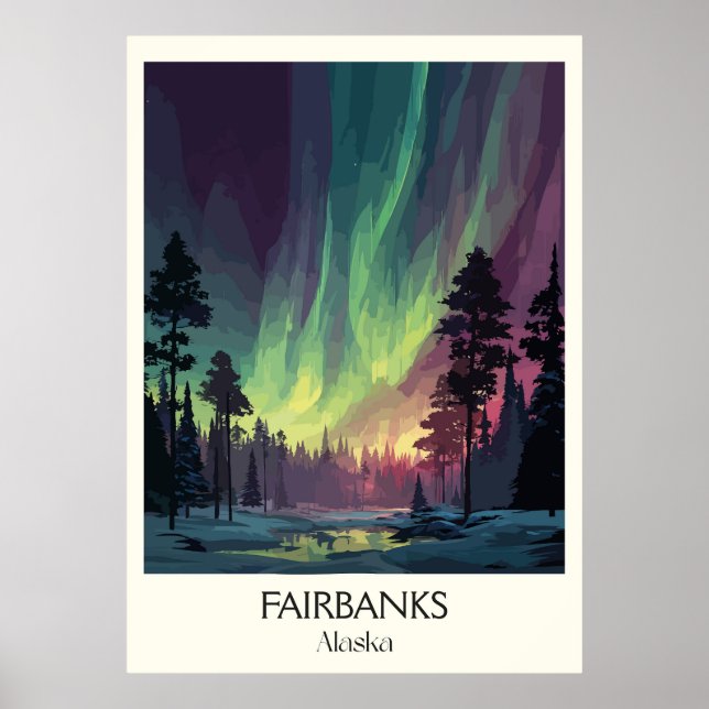 Poster Fairbanks Luzes do Norte Aurora Alasca (Frente)
