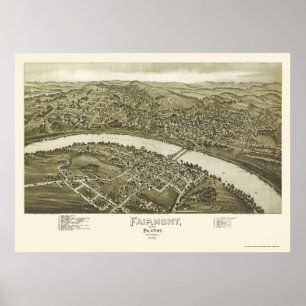 Póster Fairmont, mapa panorâmico de WV - 1897