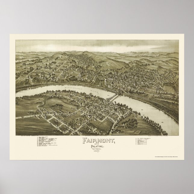 Póster Fairmont, Mapa Panorâmico do WV - 1897 (Frente)