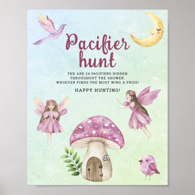 Poster Fairy pacifier hunt baby shower game (Frente)