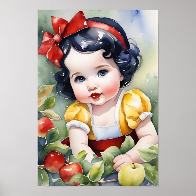 Poster Fairytale Watercolor Bebê Branca (Frente)