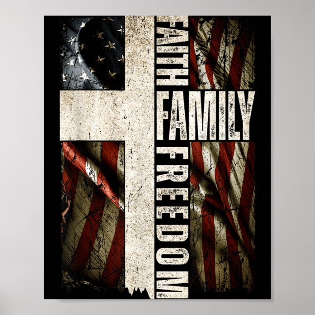 Poster Faith Family Dom - Patriotic Christian Vintage Usa (Frente)