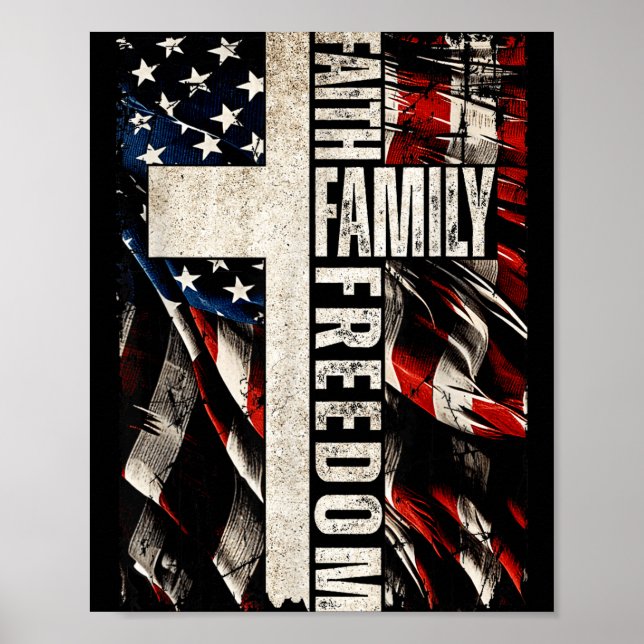 Poster Faith Family Dom - Patriotic Christian Vintage Usa (Frente)