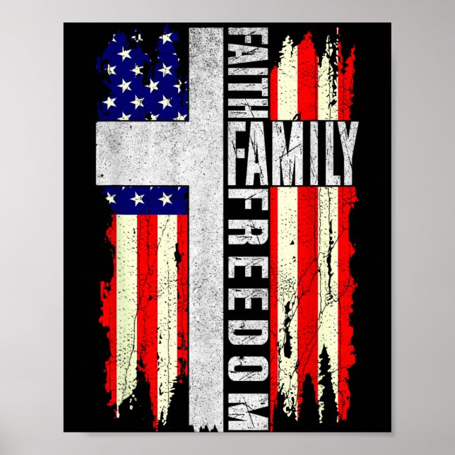 Poster Faith Family Dom - Patriotic Christian Vintage Usa (Frente)