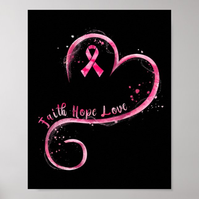 Poster Faith Hope ama Awarenes do Cancer de Fita Rosa (Frente)