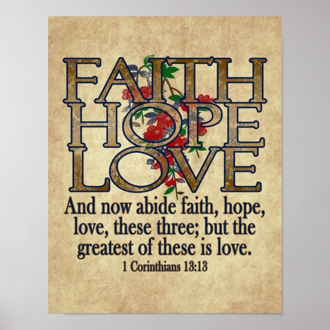 Póster Faith Hope ama Escritura Elegante de Bíblias Crist (Frente)