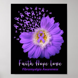 Poster Faith Hope ama Fibromialgia Consciência Roxo