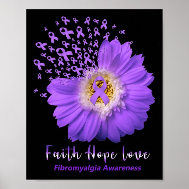 Poster Faith Hope ama Fibromialgia Consciência Roxo (Frente)