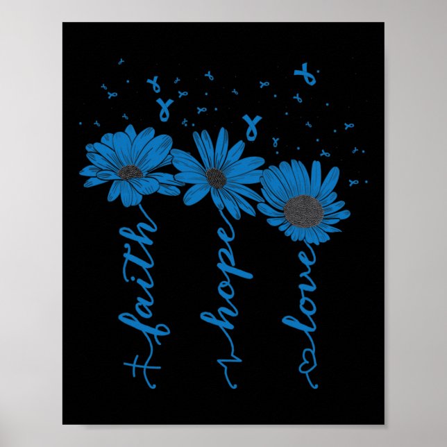 Poster Faith Hope Love Diabetes Consciência Mês Blue Ribb (Frente)