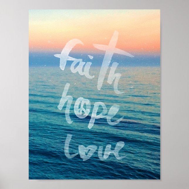 Poster Faith Hope Love Typografia Ocean Sunset (Frente)