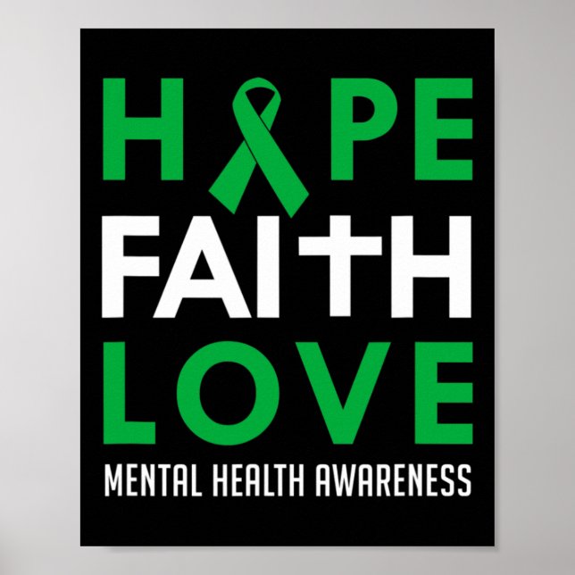 Poster Faith Love Green Ribbon Saúde Mental Consciência (Frente)