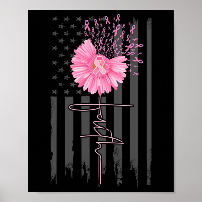 Poster Faith Pink Ribbon Daisy Flor Americana Flag Breas (Frente)