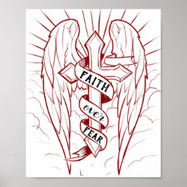 Poster Faith Sobre Medo Anjo Wings e Arte Cruzada Cristã