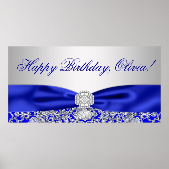 Póster Faixa de Aniversário Azul Real (Frente)
