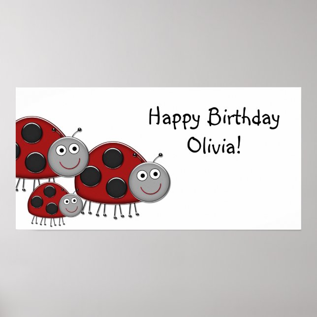 Póster Faixa de Aniversário da Lady Bugs (Frente)