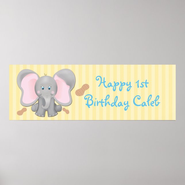 Póster Faixa de Aniversário de Elefante Bebê Fofo e Amend (Frente)