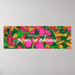 Poster Faixa de Aniversário Floral Jardim Tropical