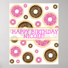 Póster Faixa de Aniversário Moderna de Donuts com Granula
