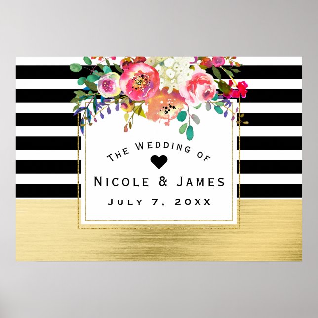 Poster Faixa de Casamento Glamouroso com Flores Modernas  (Frente)