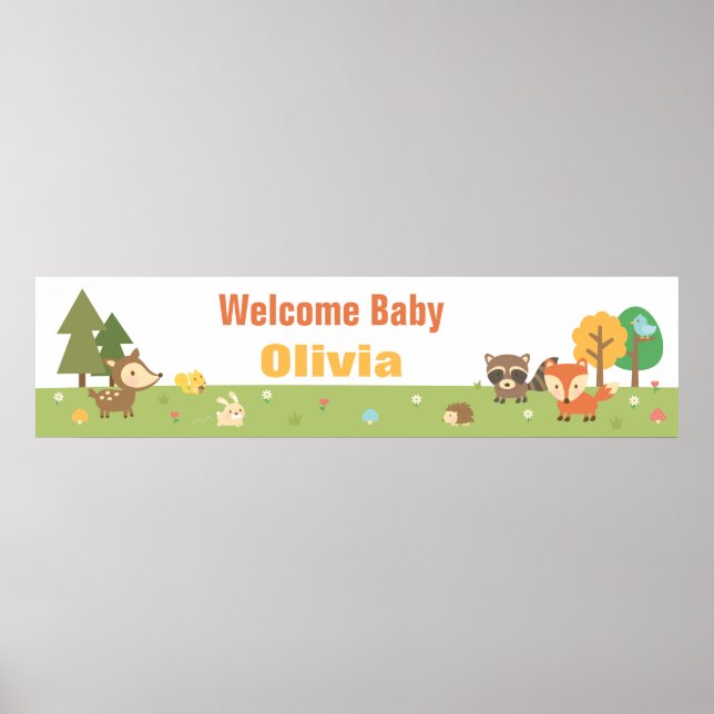 Poster Faixa de Chá de Bebê com Tema de Animais da Flores (Frente)