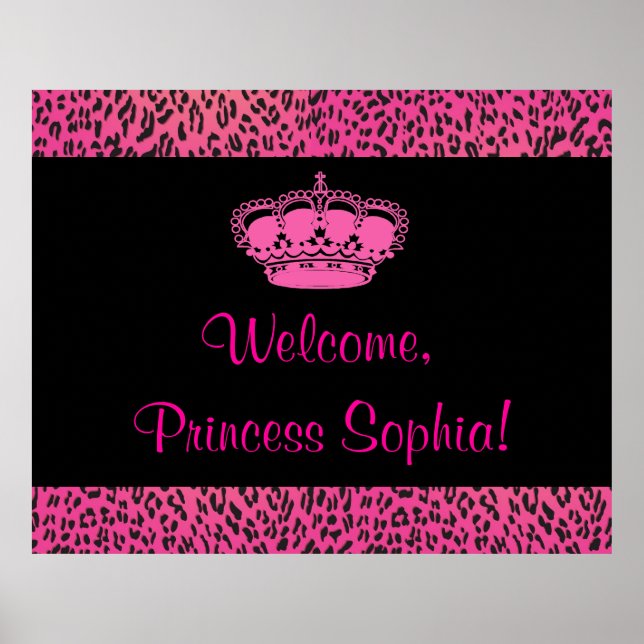 Póster Faixa de festa de princesas rosa quente leopardo (Frente)
