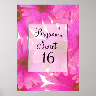 Póster Faixa De Margaridas Cor De Rosa Floral Elegante Fe