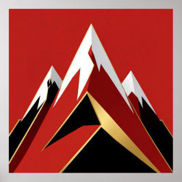 Poster Faixa de Montanhas Abstrata Vermelho Preto Dourado