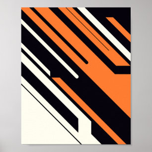 Poster Faixa Diagonal Negrito em Laranja, Preto e Branco