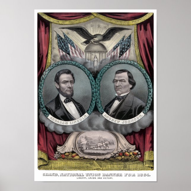 Póster Faixa eleitoral de Lincoln e Johnson 1864 (Frente)