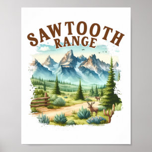 Poster Faixa Sawtooth Idaho Viagem Natureza Montanha Expl