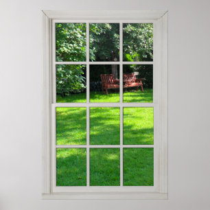 Poster Fake Window - White Wood Frame - Backyard View