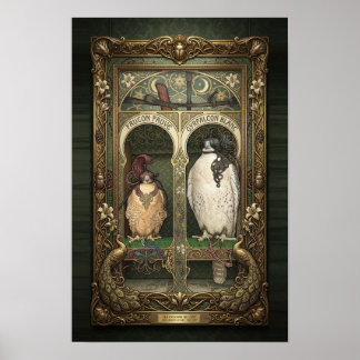 Poster Falcão Art Nouveau - Arte de Parede de Ave de Rapi