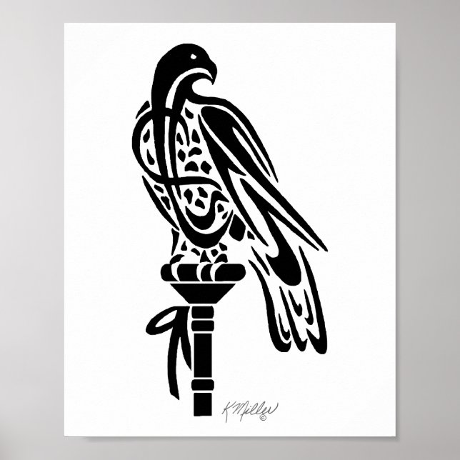 Poster Falcão em poleiro de bloco (Frente)