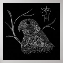 Poster Falcão Peregrino em Ramais de Árvore com Escrita M