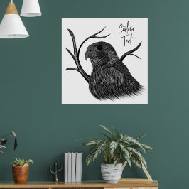 Poster Falcão Peregrino em Ramais de Árvore com Escrita M