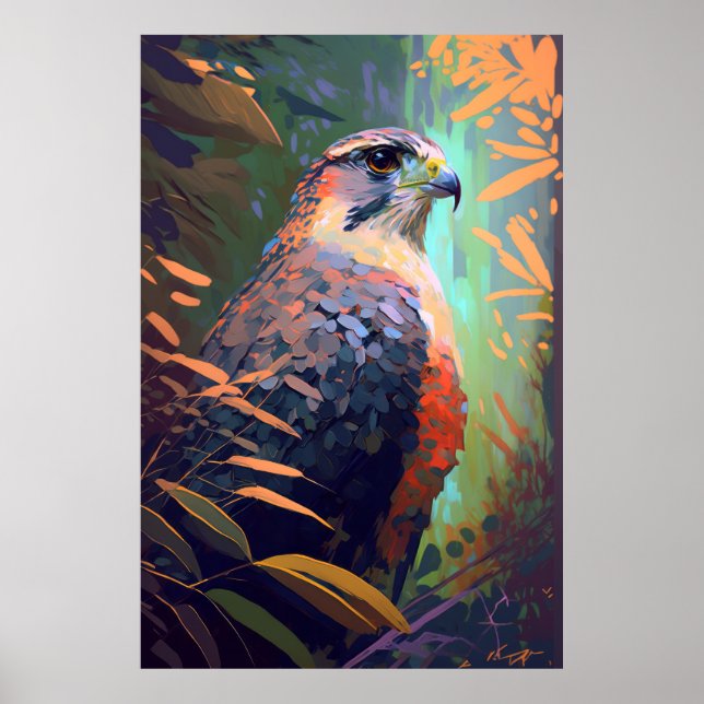 Poster Falcon Bird Retrato Animal Pintura de Vida Selvage (Frente)