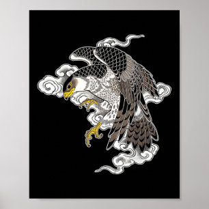 Poster Falcon Hawk Voando X Nuvens Japonesas Tattoo Flash