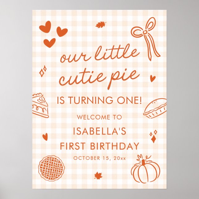 Poster Fall A Little Cutie Pie 1st Birthday Welcome Sign (Frente)